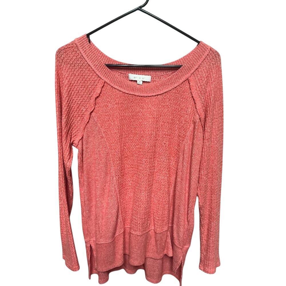 eri + ali Medium Pink Textured Knit Long Sleeve Top